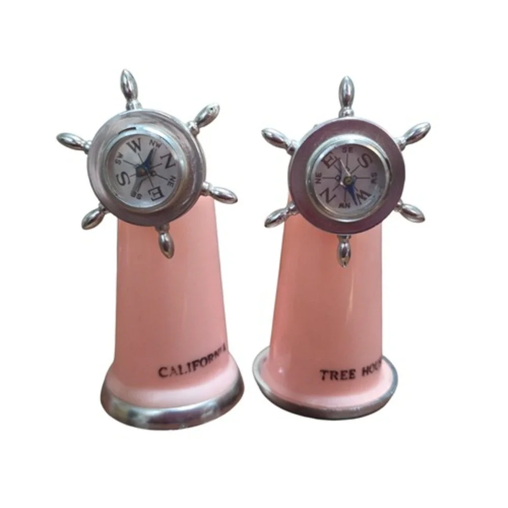 Enco Salt Pepper Shakers Pink California Tree House Souvenir Compass Ship Wheel